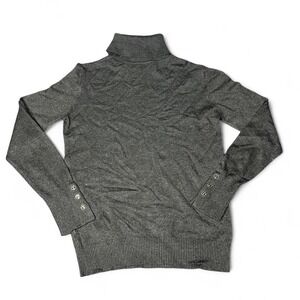 Joseph A. Dark Grey Button Cuffed Ribbed Knit Turtleneck Sweater